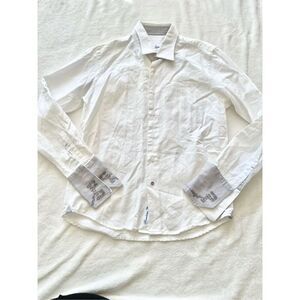 Robert Graham Shirt Classic Fit Flip Cuff White Button Up Jacquard Men's Size M